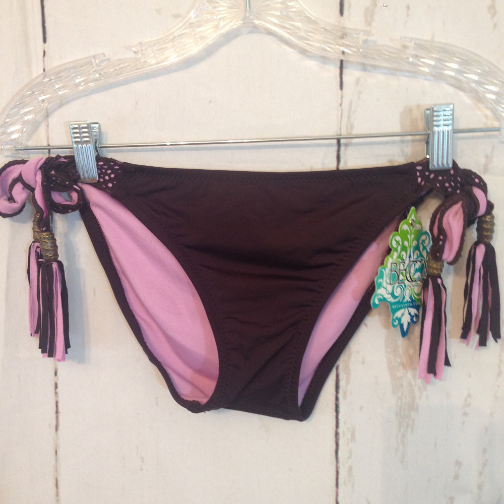 Becca Brown Purple Tassel Crochet Bikini Bottom XS